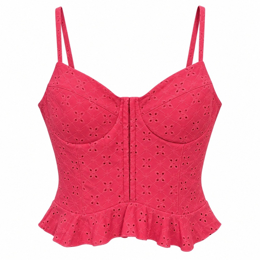 Cottagecore Coquette Eyelet Corset Top Womens Large Barbiecore Boho Peplum